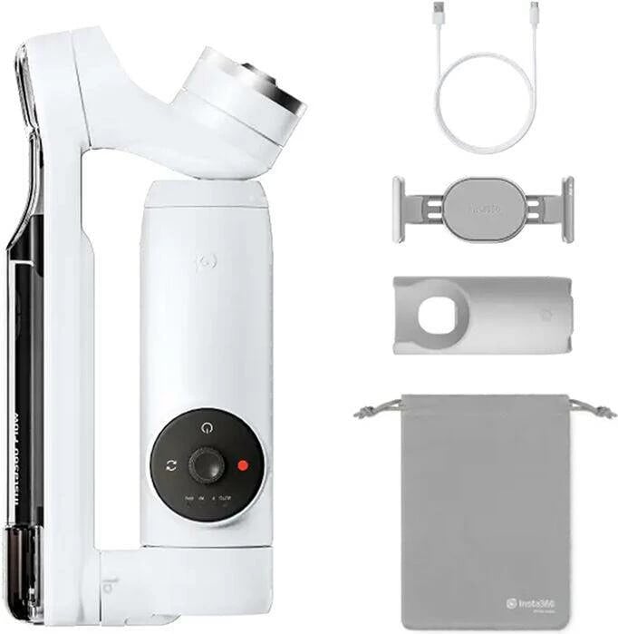 Stabilizues për celular, Insta360 Flow Creator Kit, 3-aks me AI tracking, bateri 2900mAh deri 12h, selfie stick 215mm dhe tripod i integruar, i bardhë