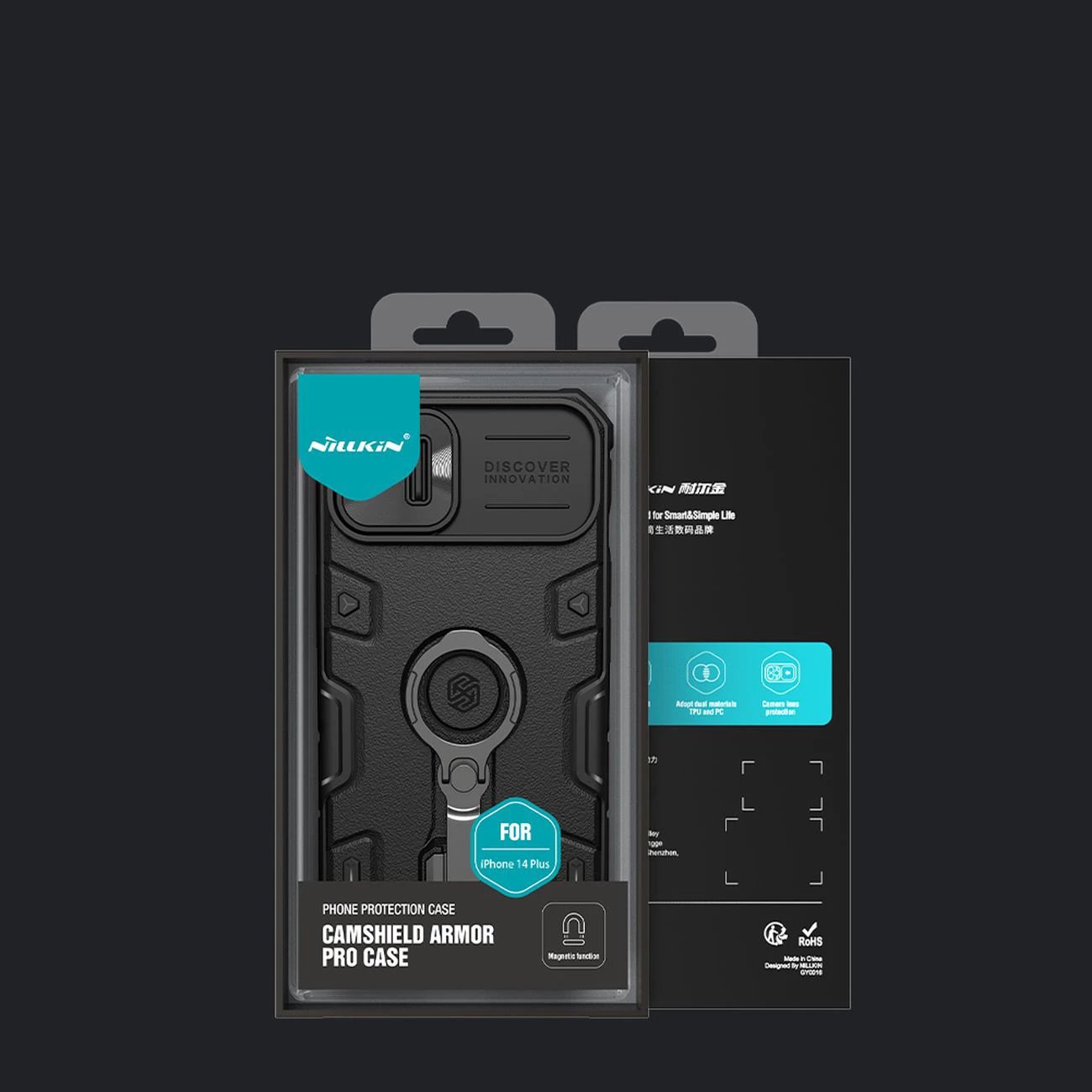 Mbështjellës Nillkin CamShield Armor Pro Magnetic për iPhone 14 Plus, MagSafe, me kapak kamere, Kaltër