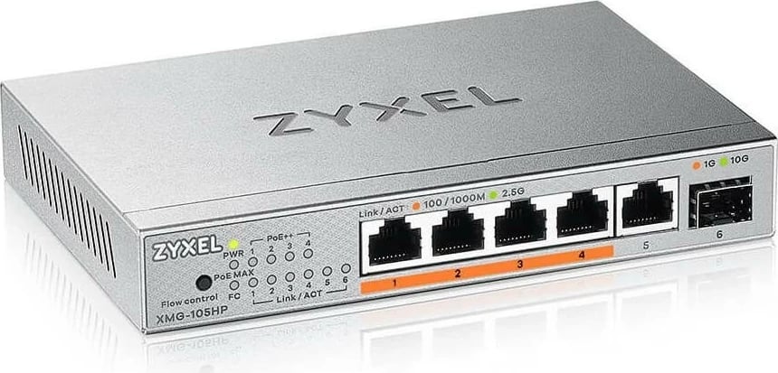 Switch Zyxel XMG-105HP-EU0101F, 5 porta 2.5 Gbit, 4 PoE, 1 SFP+ 10G, i zi