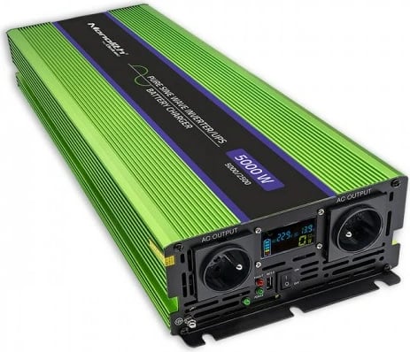 Invertor fuqie Qoltec Monolith 51944, 5000 W, 12 V në 230 V, Gjelbër
