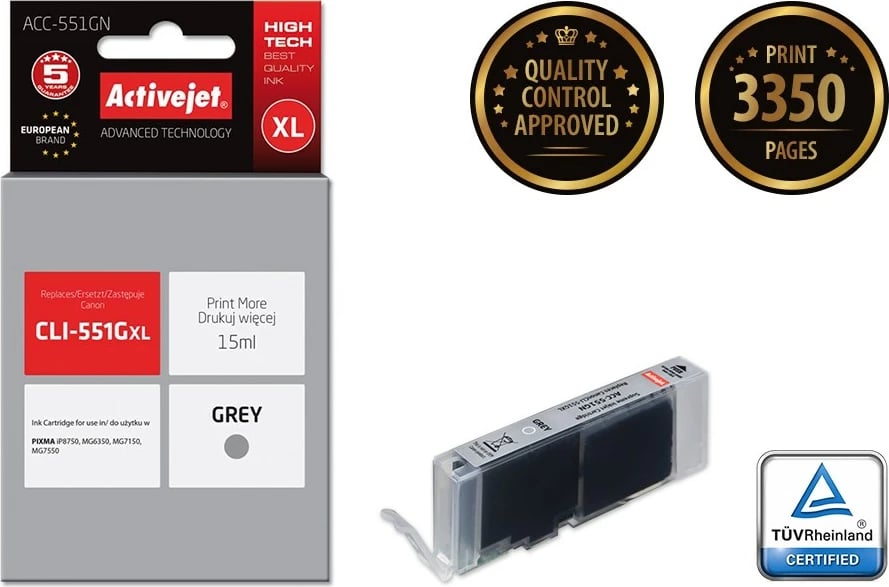 Toner për printer Activejet ACC-551GN, për Canon CLI-551G, Gri