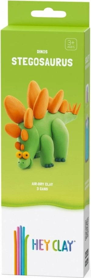 Set modelimi me masë Hey Clay Stegosaurus, 3 kanaçe, 5 ngjyra