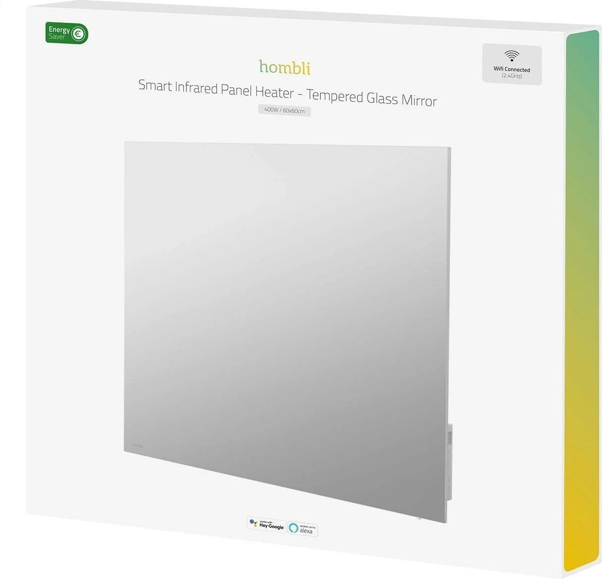 Panel ngrohës smart Hombli, 400W, xham, pasqyrë, i bardhë