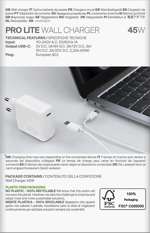 Karikues muri Puro PROLITE, 45W, USB-C, Bardhë
