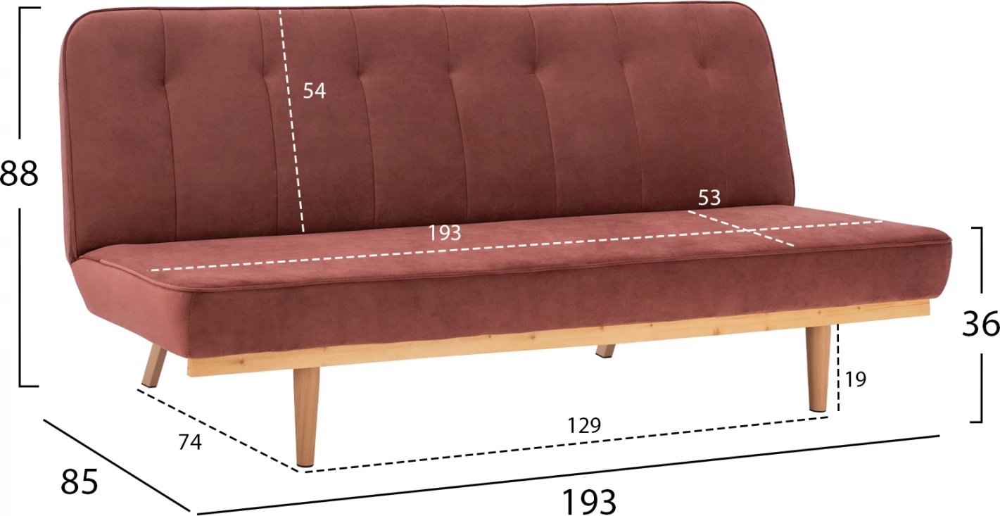 Krevati divan 3 vendësh prej kadifeje ngjyrë molle të kalbur FH3168.02 193x85x88 cm