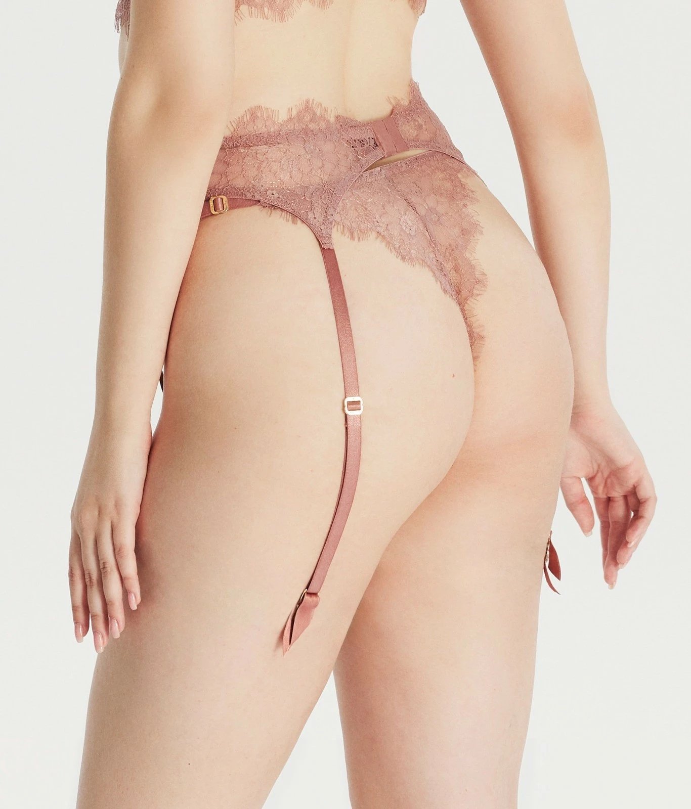 Garter Jumeon, dantellë eyelash, ngjyrë dusty rose, madhësia XL