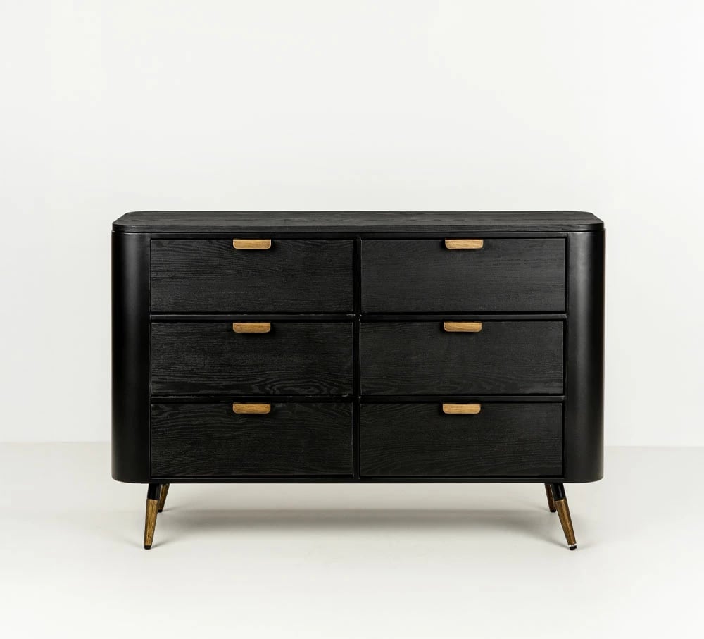 Komodë Colombo, e zezë me detaje të arta, 118x39x77