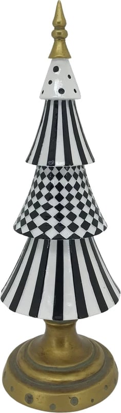 Dekor pemë abstrakte për Krishtlindje, polirezine, e bardhë, e zezë, e artë, 13x13x46 cm Dekor pemë abstrakte për Krishtlindje, polirezine, e bardhë, e zezë, e artë, 13x13x46 cm