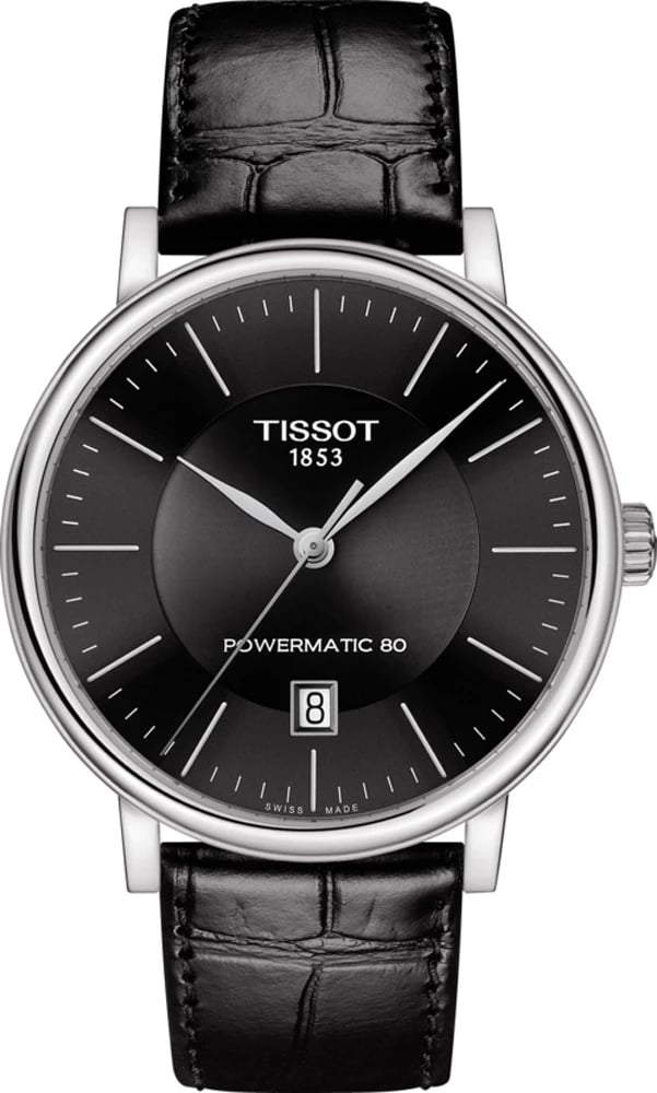 Orë dore TISSOT Carson Automatic Powermatic 80 për meshkuj, e zezë