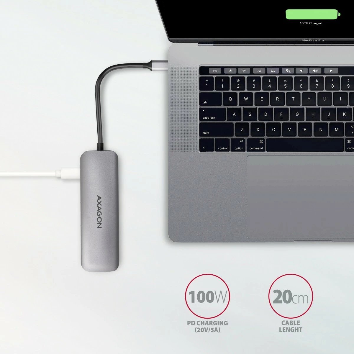 Adapter multiport AXAGON HMC-5, 5 porte, USB-C, HDMI 4K, SD/microSD, Power Delivery 100W, 20cm, zi/gri