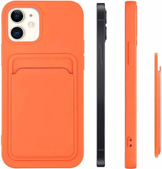Mbështjellës Hurtel për iPhone 12 Pro Max me xhep për kartela, portokalli
