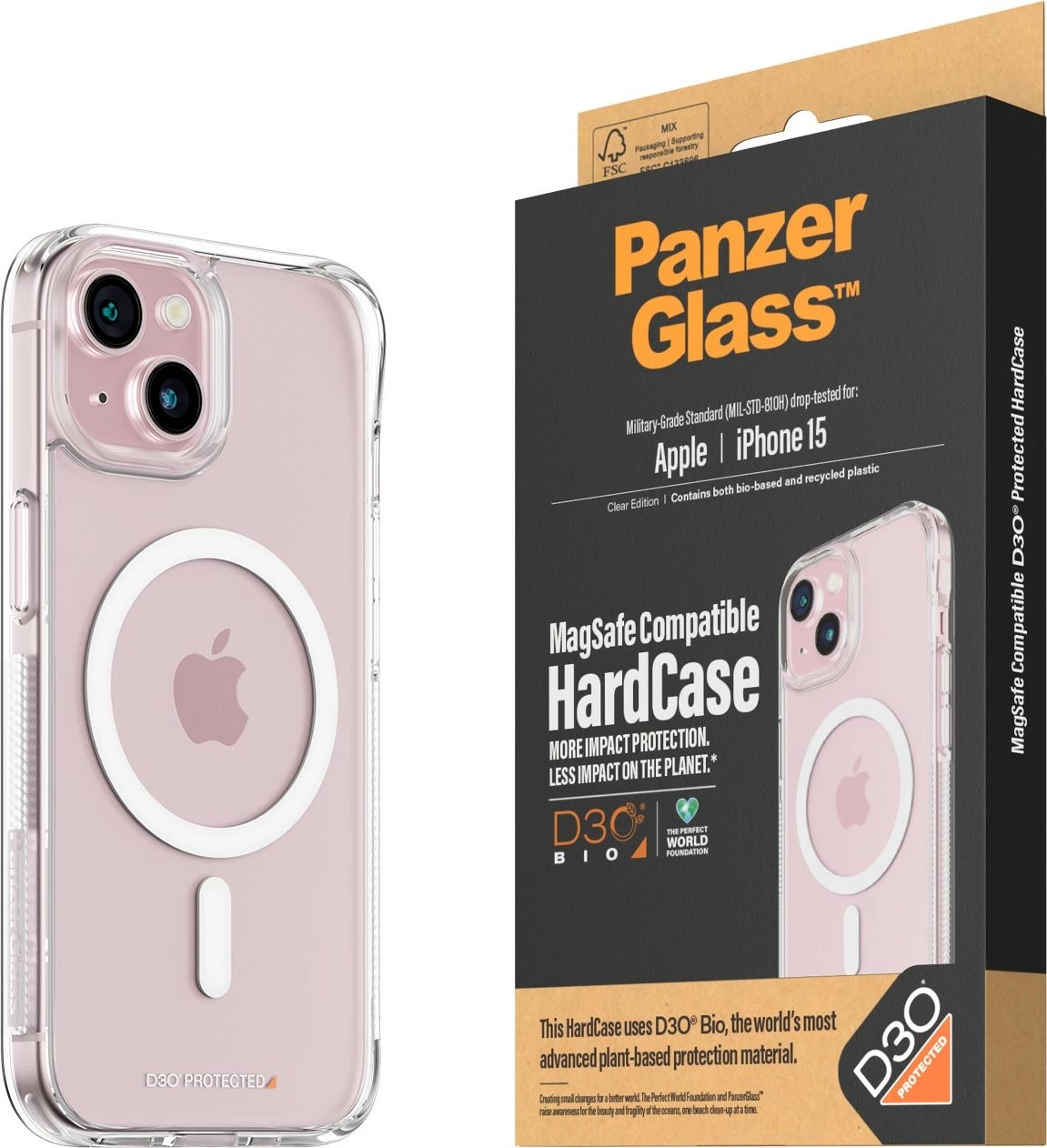 Mbështjellës PanzerGlass për Apple iPhone 15, transparent, MagSafe, D3O