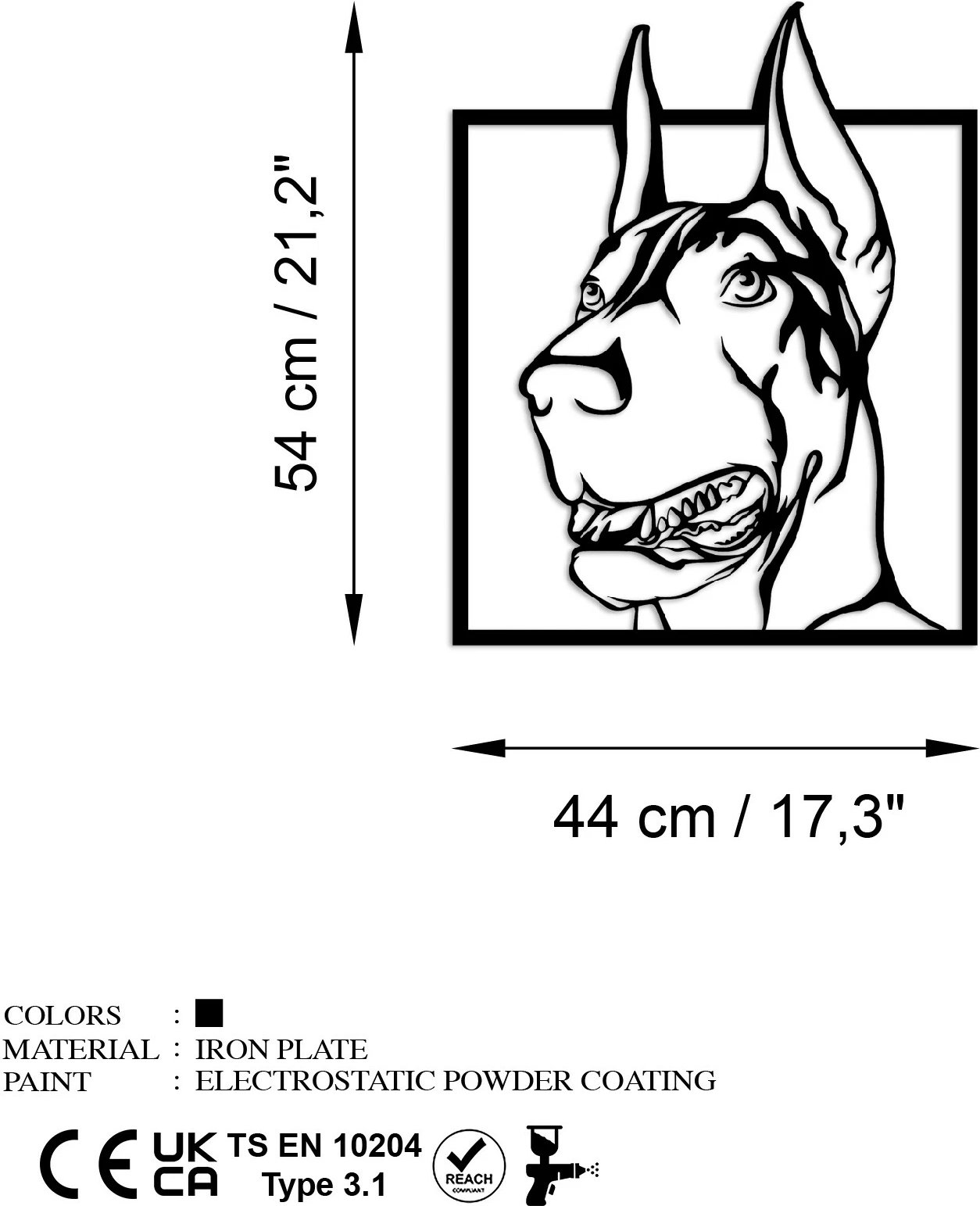 Aksesor dekorativ metalik për mur, Wallity, Doberman