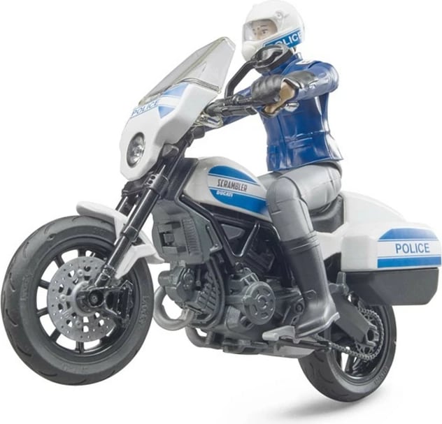 Lodër motor policie BRUDER Scrambler Ducati me polic, 1:16, Bardhë/Kaltër