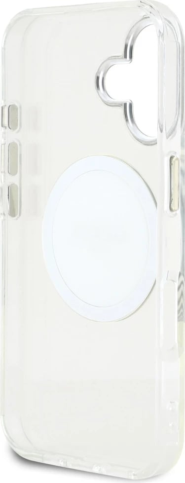 Mbështjellës Guess IML Metal Colored Circle Classic Logo MagSafe për iPhone 16, Bardhë