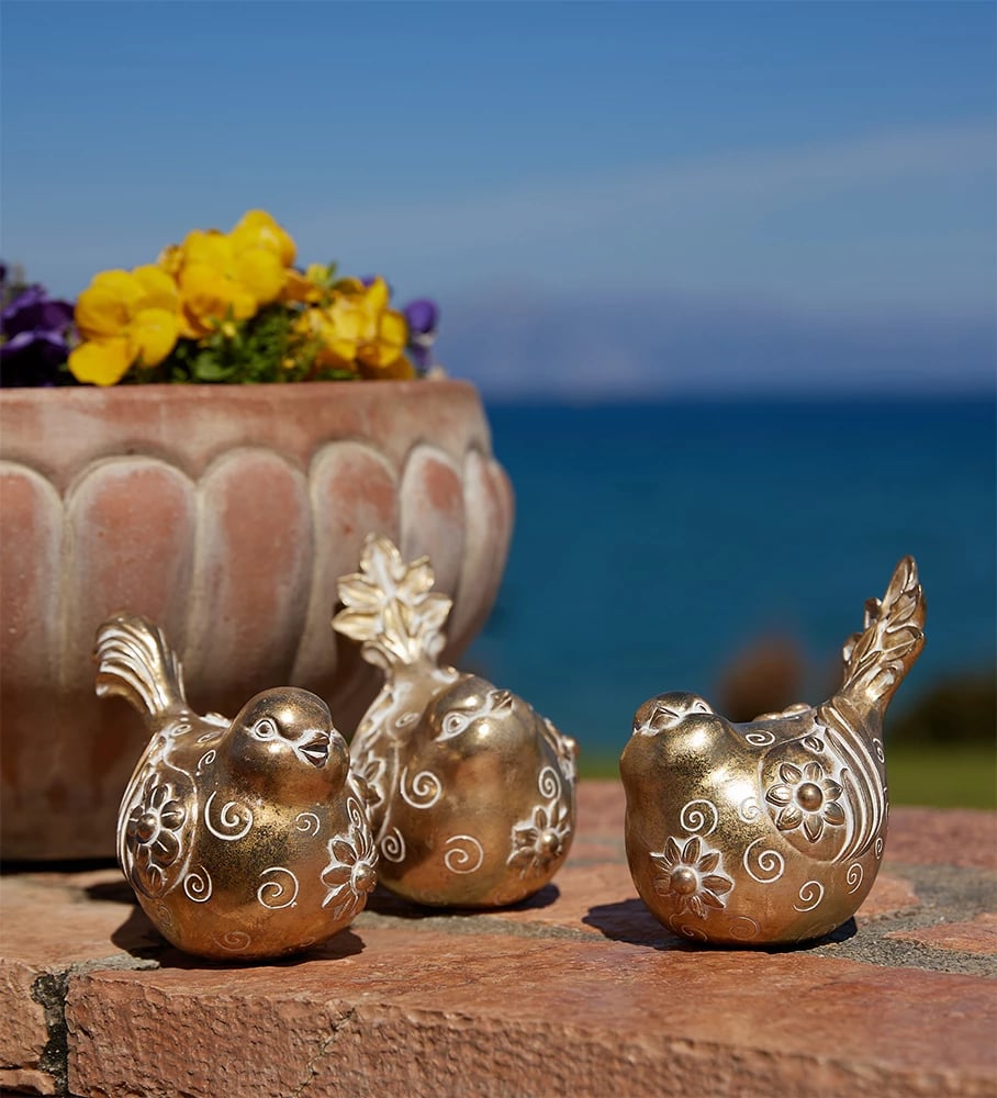 Statujë dekorative zog, ngjyrë ari, 12x11x17cm