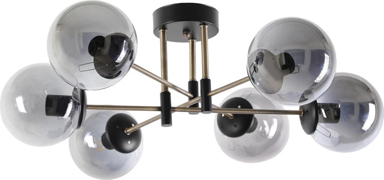 Llambë tavani Opviq Dolunay, 6 drita, metal i zi, xham fume