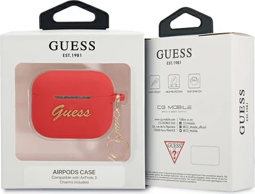 Mbështjellës Guess për AirPods 3, Charm Heart Collection, silikon, Kuq