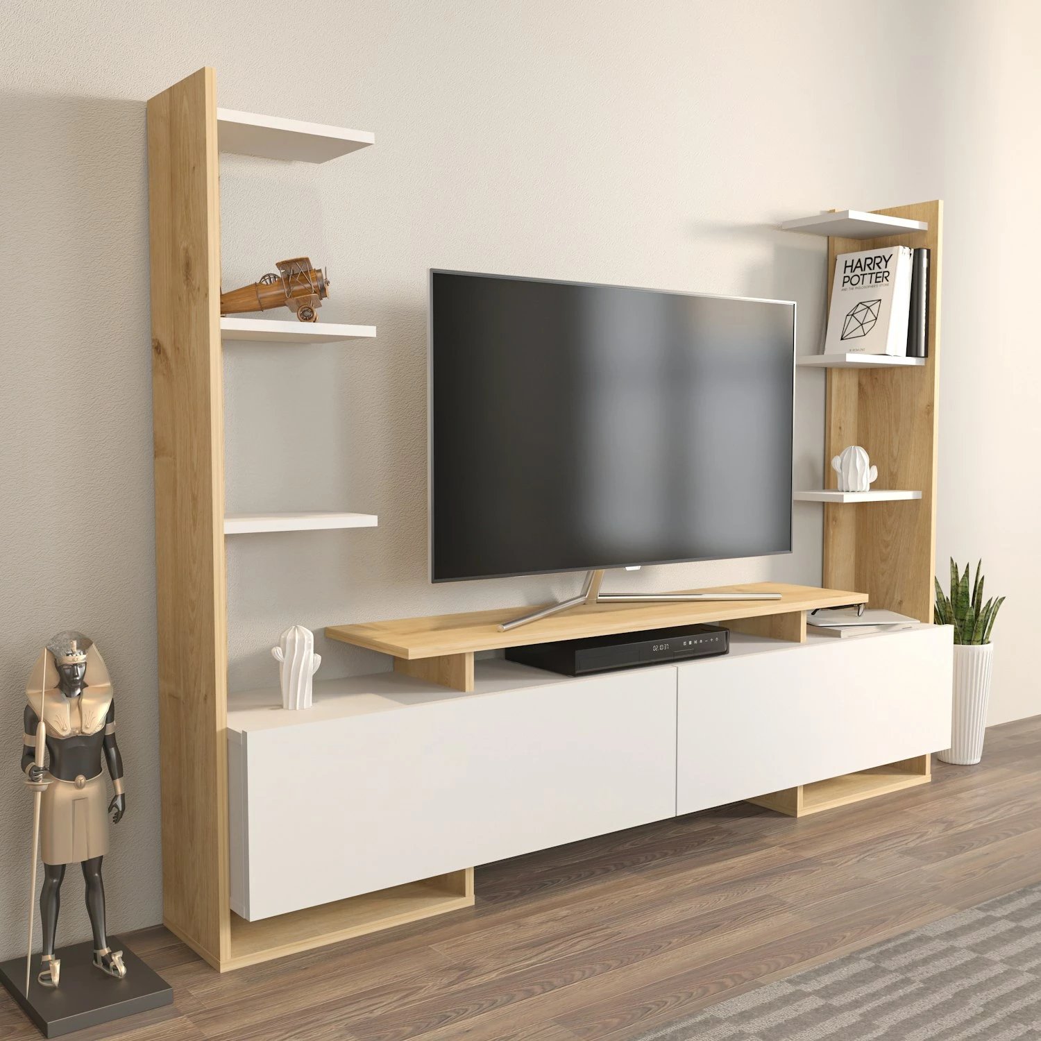 Komodë TV Skye Decor, ngjyrë lis dhe e bardhë, Ava