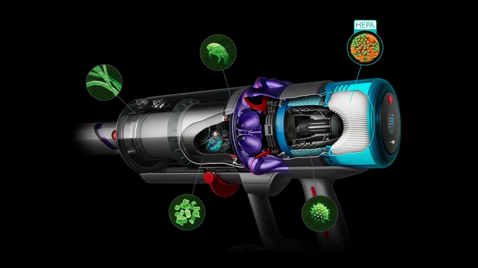Fshesë me korrent pa kabllo Dyson Gen5Detect Absolute, e kuqe/argjend/turkuaz