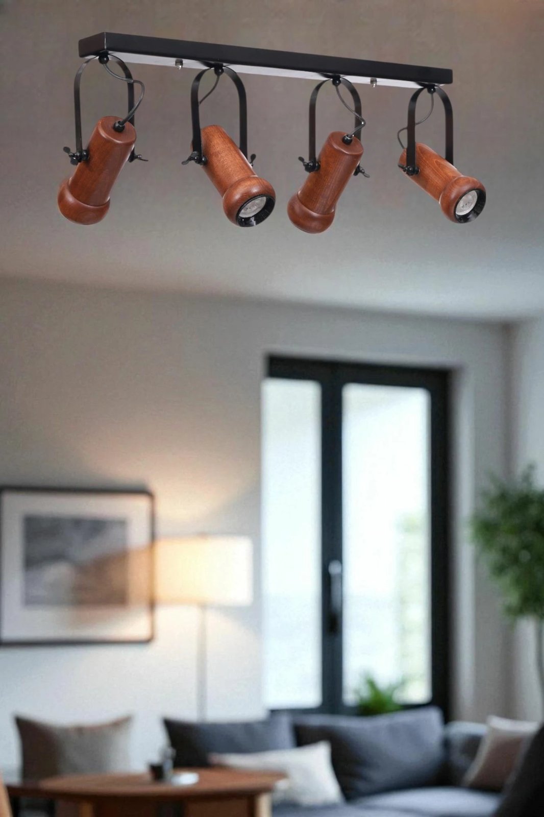 Llambë tavani Opviq, metal e dru, e zezë dhe arre, 8999-6