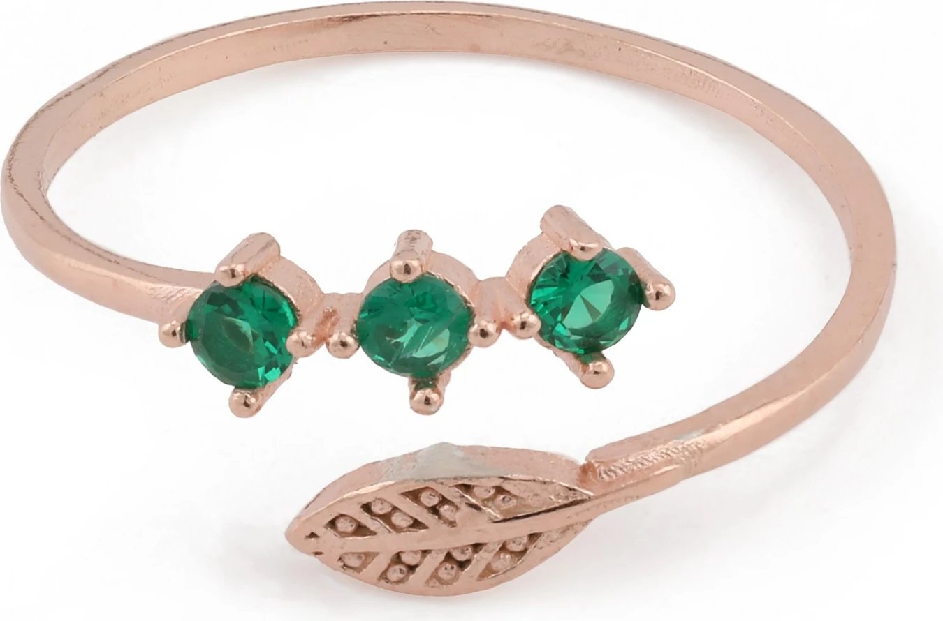 Unazë argjendi Jumeon, ngjyrë rozë e arit dhe e gjelbër, 11582YESIL