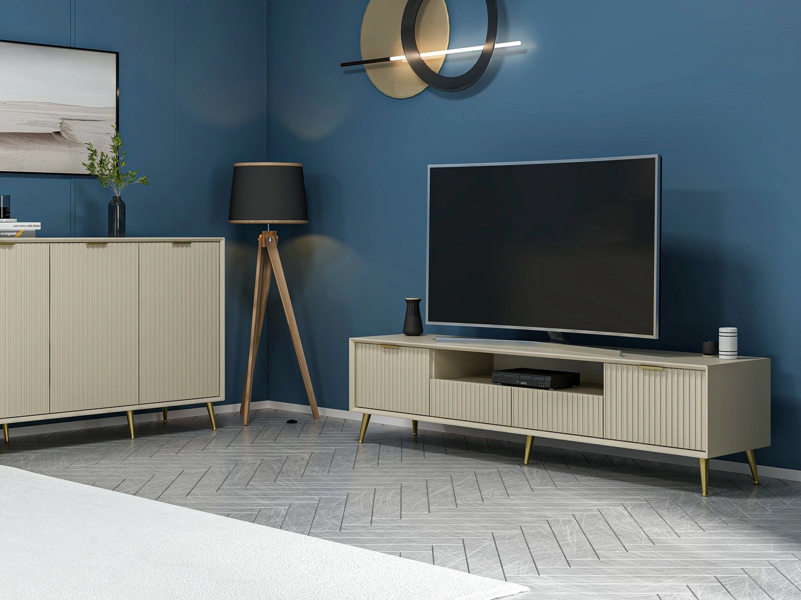 Komodë TV Hanah Home, Luxe, ngjyrë rëre