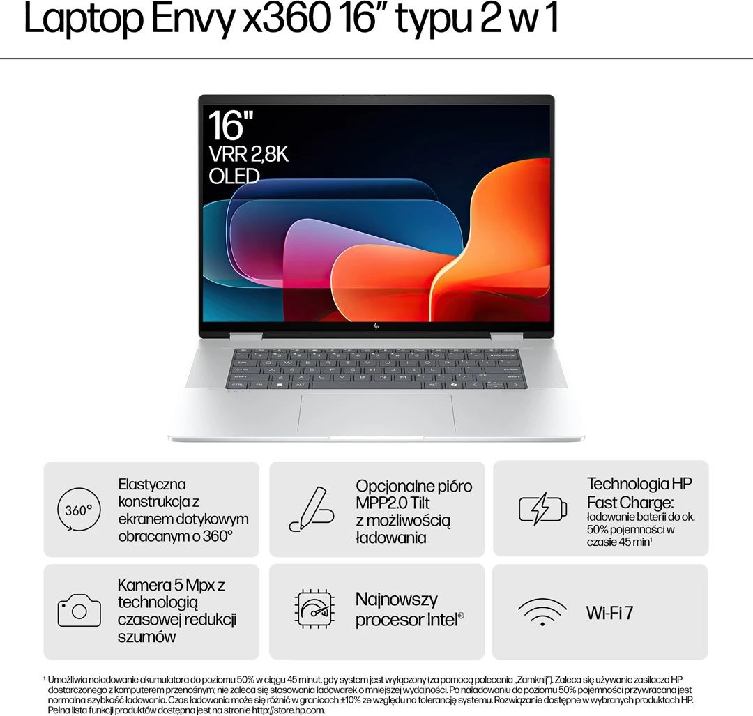 Laptop HP ENVY x360 16-ac0013dx, Intel Core Ultra 5 125U, 16" touchscreen, 16 GB RAM, 512 GB SSD, Silver