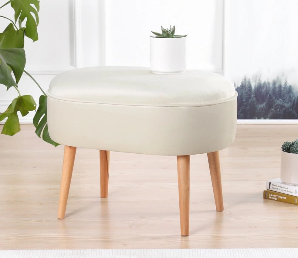 Puf Atelier del Sofa, kadife, ngjyrë krem