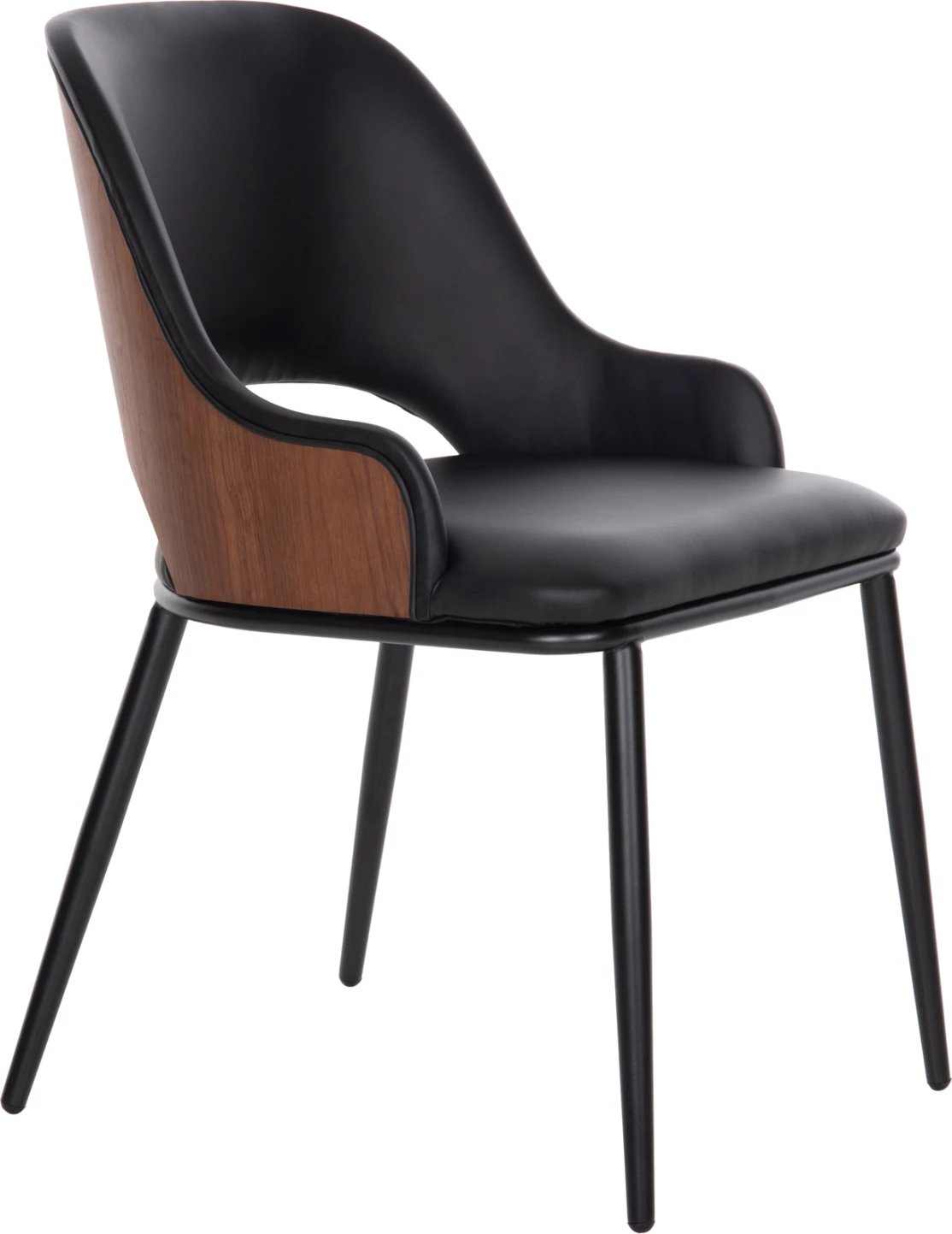 Karrige ngrënieje DELF FH9617.03 PU e zezë-këmbë metali të zeza-shpinë druri në ngjyrë arre 48x55x76Hcm., set prej 2 copë