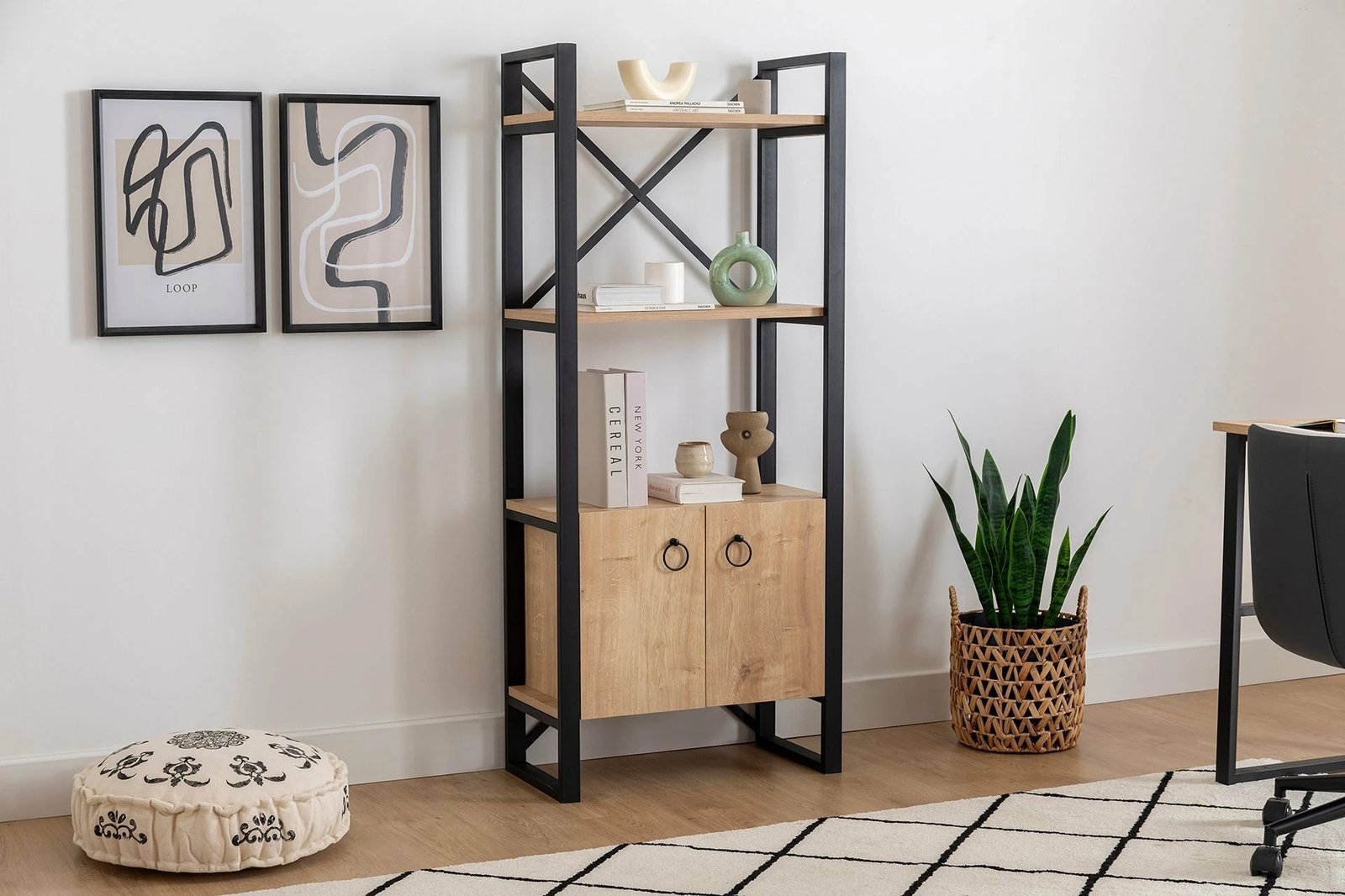 Raft librash industrial, ngjyrë safir dhe e zezë, Milano