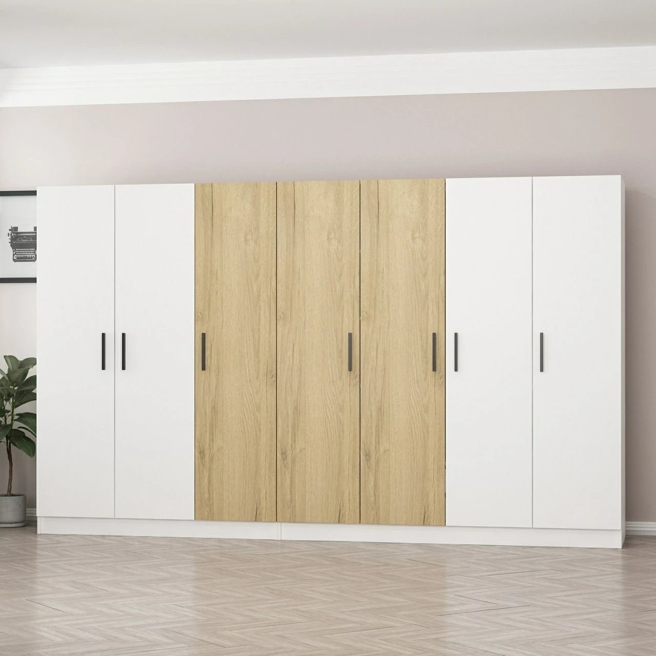 Dollap garderobe Skye Decor, i bardhë dhe arre, 3959