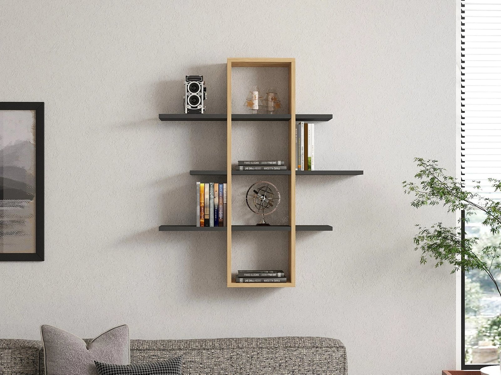 Raft muri Skye Decor, ngjyrë safir dhe antracit