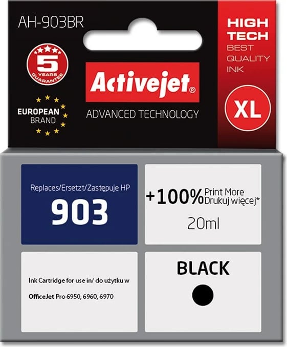 Ngjyrë zëvendësuese Activejet AH-903BR për printer HP, 20ml, e zezë