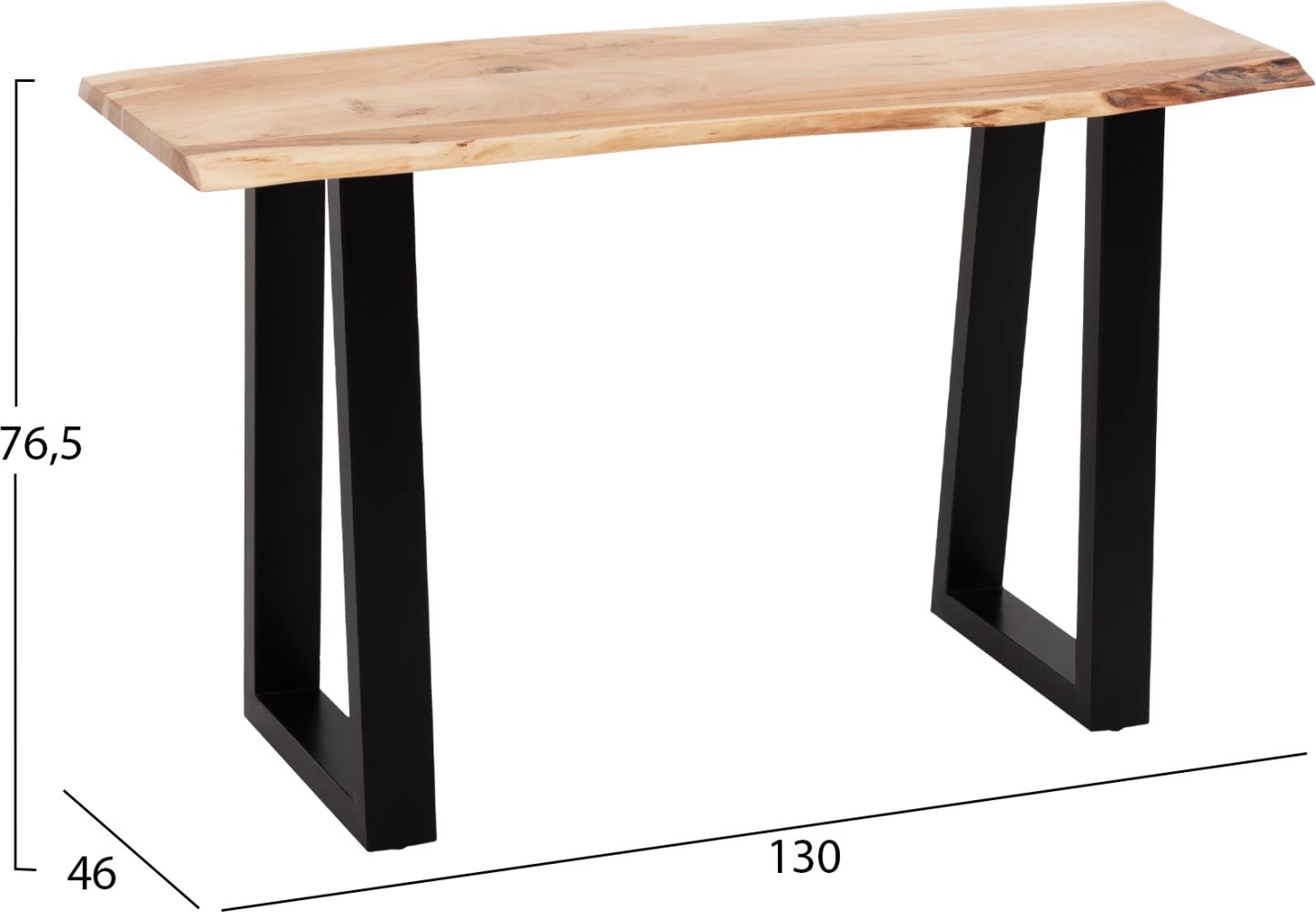 Konsolë SOFIA SLIM, dru akacie, ngjyrë natyrale e lehtë, këmbë të zeza, 130x46x76.5 cm