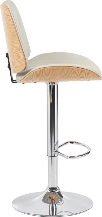 Karrige për bar Amani, lëkurë PU bezhë, bazë e kromuar, 50.5x54x87.5-107.5cm