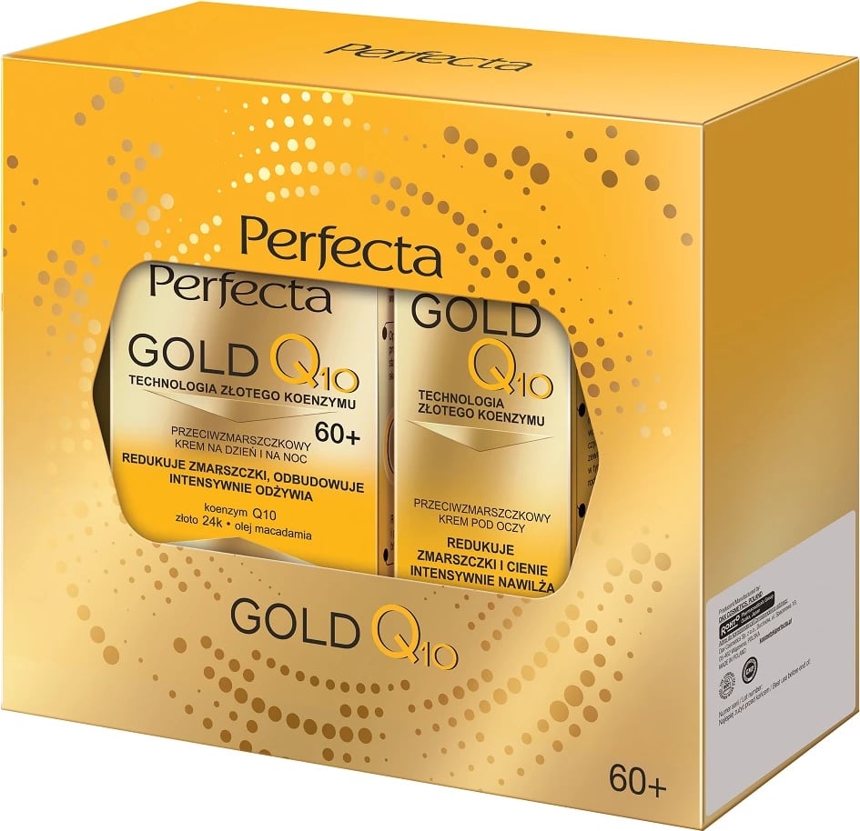 Set krem kundër rrudhave për fytyrë dhe sy Perfecta Gold Q10 60+ për femra, 2 copë (50ml + 15ml)