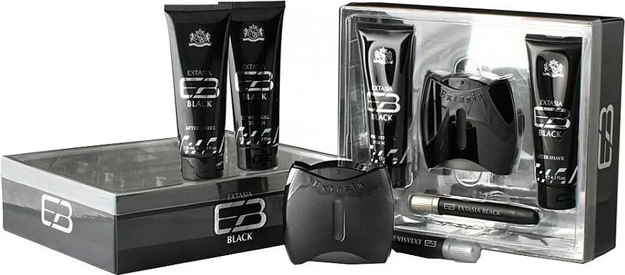 Set Eau de Toilette për meshkuj New Brand Extasia Black, 100ml + 15ml + 130ml + 130ml