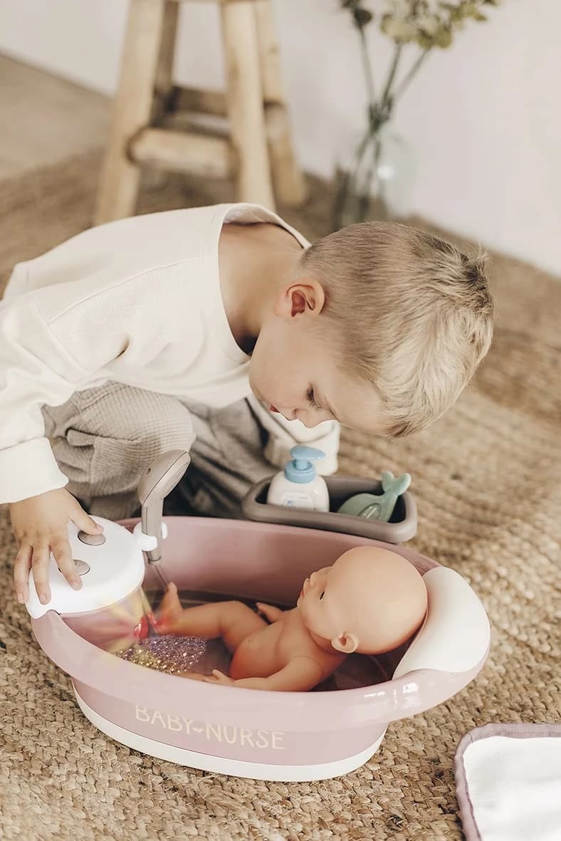 Vaskë lodër Baby Nurse Smoby 7600220368 me hidromasazh dhe dritë, bezhë/rozë/e bardhë, set aksesorësh