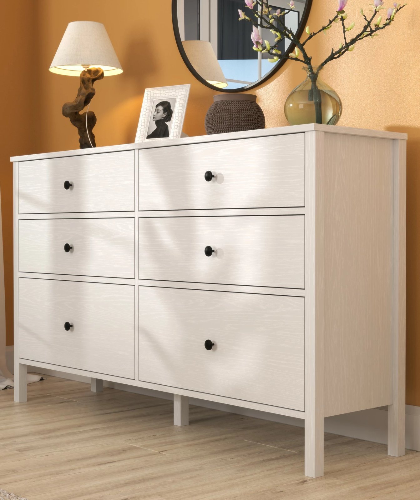 Komodë Hanah Home, FRN-20017, ngjyrë druri dhe e bardhë