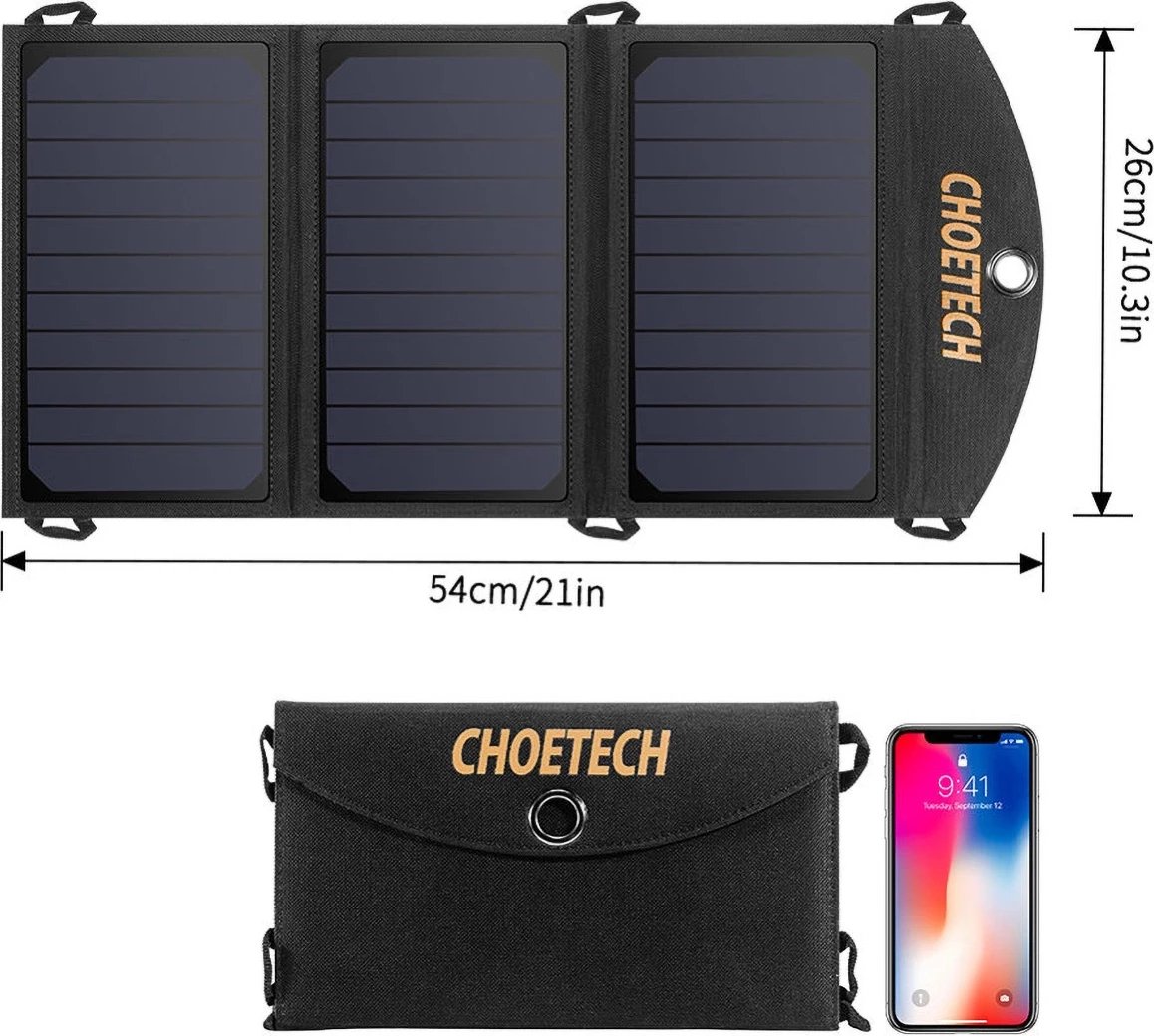 Karikues diellor i palosshëm Choetech SC001, 19W, 2x USB-A, i zi