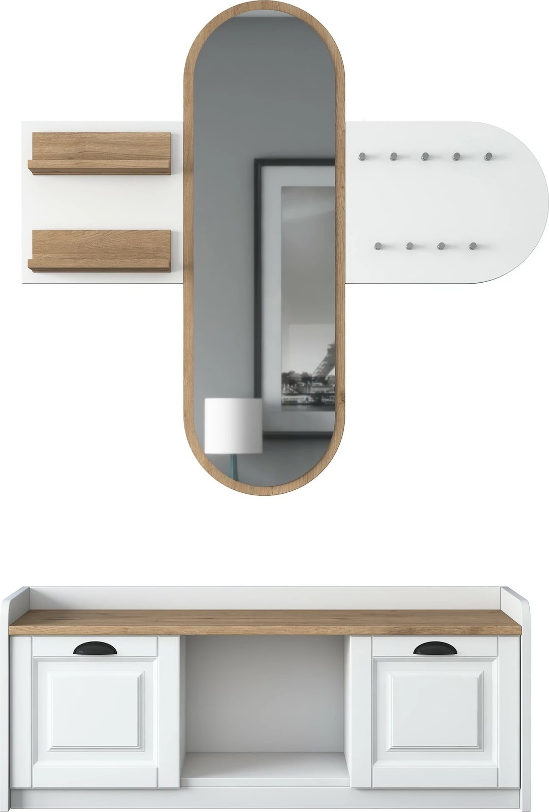 Stendë për korridor, ngjyrë e bardhë dhe arre, EE101-1983