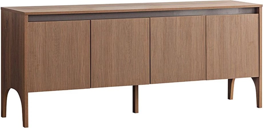 Komodë anësore prej druri, 4 dyer, ngjyrë arre, 200x45x81