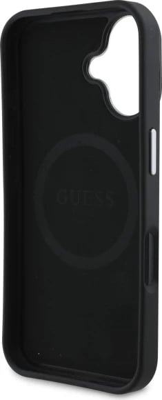 Mbështjellës Guess Grained Triangle MagSafe për iPhone 16 Plus 6.7", i zi, hardcase