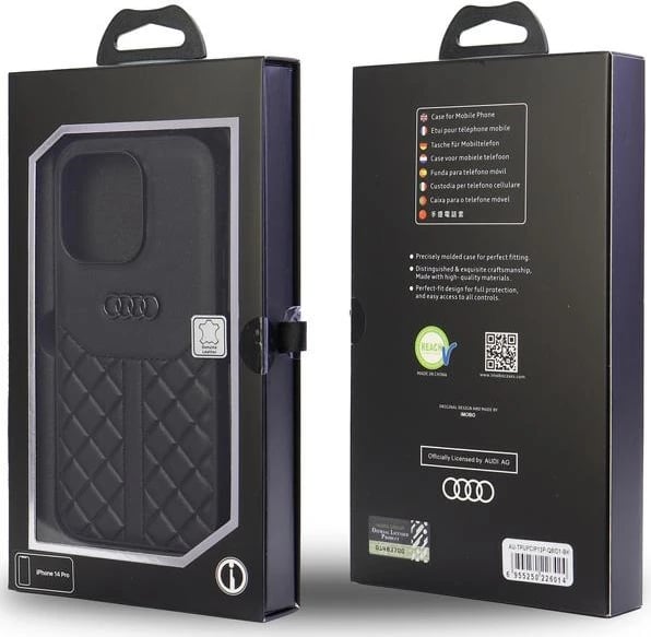 Mbështjellës Audi Genuine Leather për iPhone 13 Pro / 13, 6.1", i zi