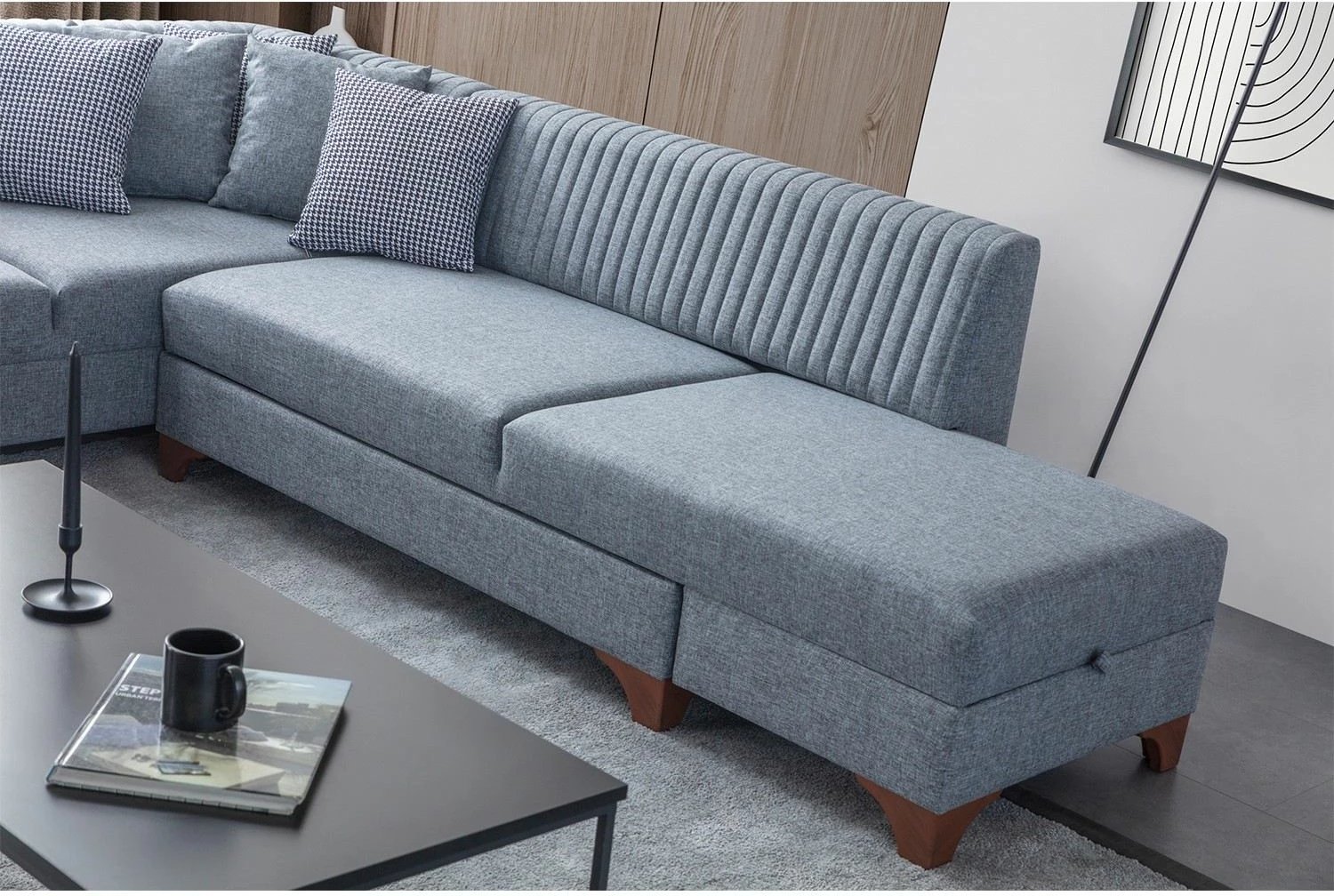 Kënd-sofë krevati, gri, West Right, Atelier del Sofa