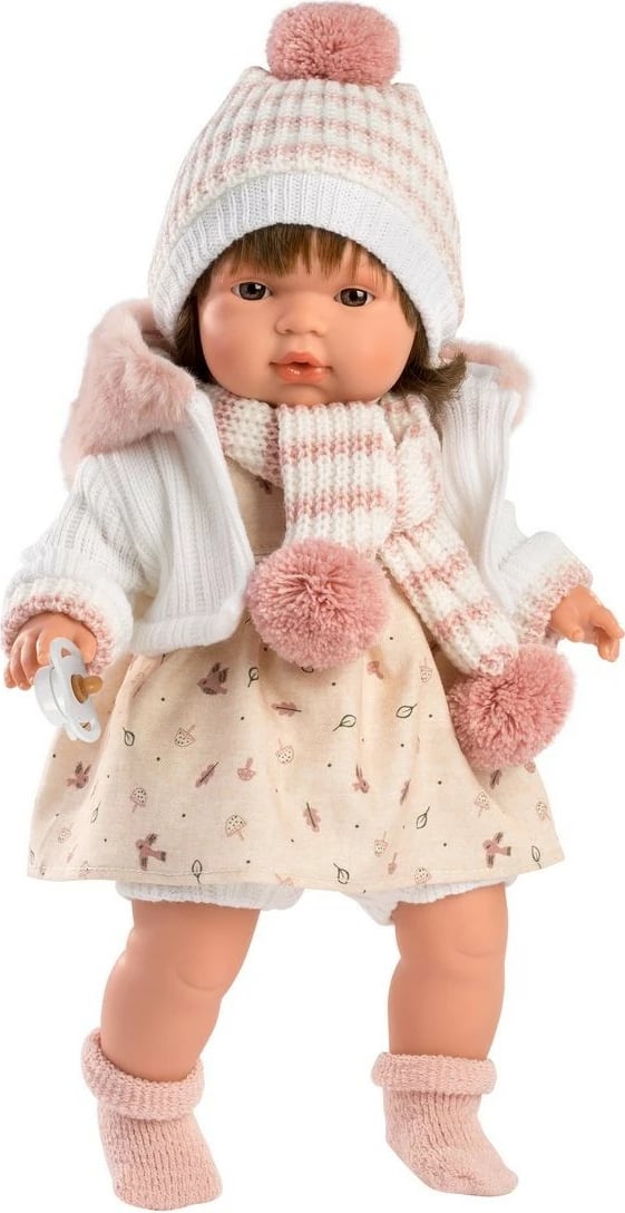 Kukull Lola Llorens 38 cm, trup i butë, veshje rozë