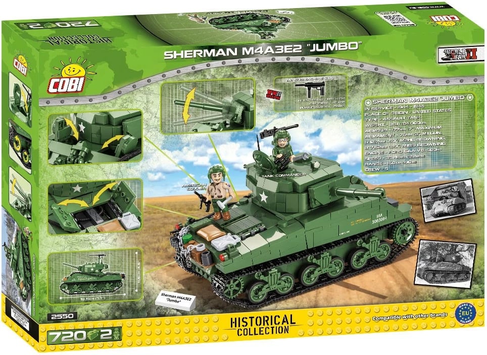 Set blloqe ndërtimi Cobi Sherman M4A3E2 Jumbo, 720 pjesë, me 2 figura, Jeshile Set blloqe ndërtimi Cobi Sherman M4A3E2 Jumbo, 720 pjesë, me 2 figura, Jeshile