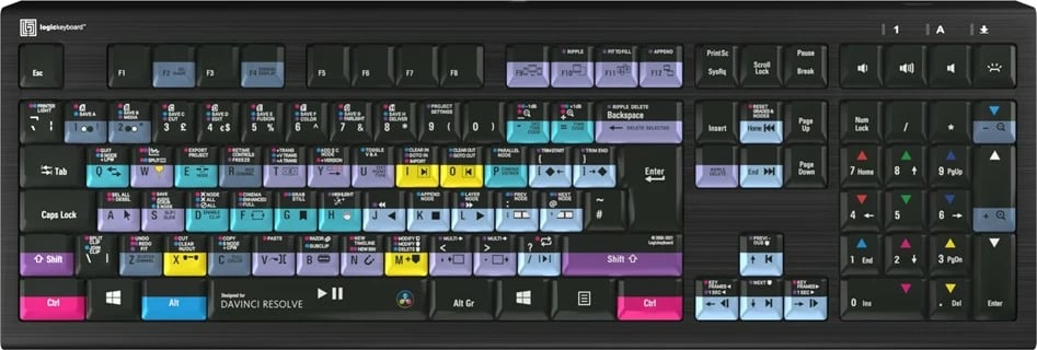 Tastierë LogicKeyboard Astra 2 DaVinci Resolve UK për PC, e zezë