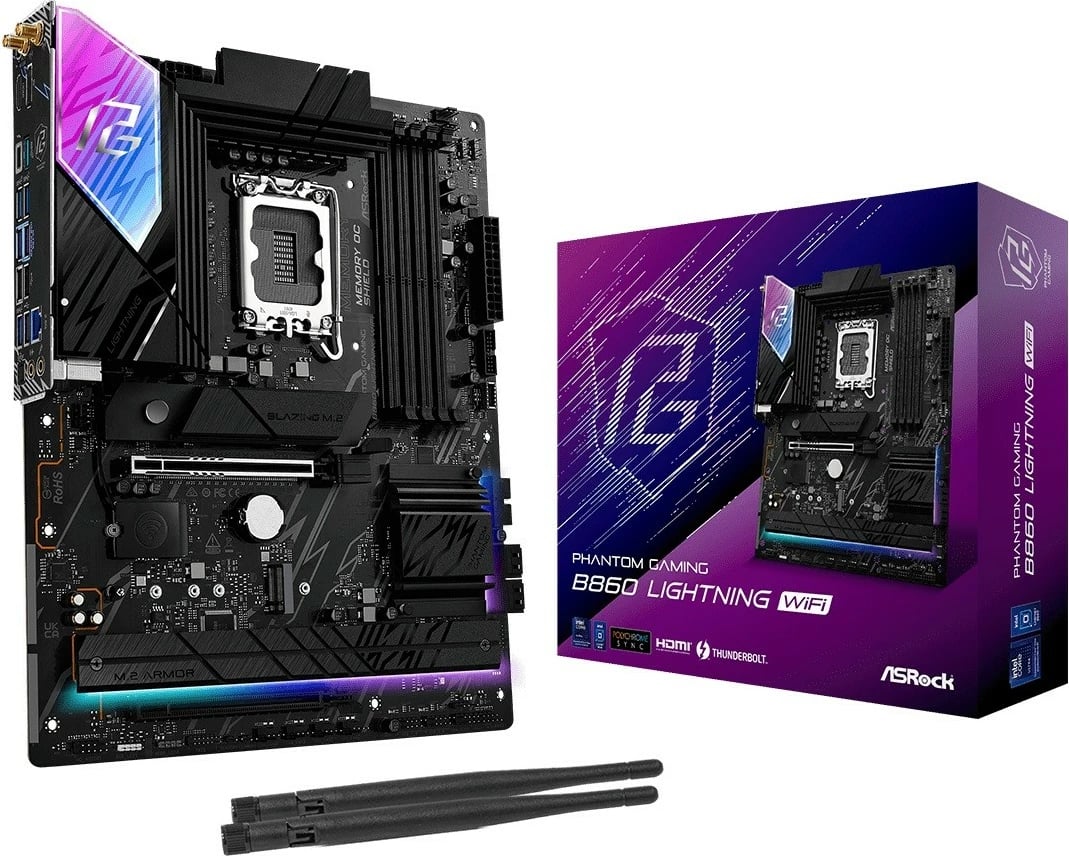 Pllakë amë ASRock B860 LIGHTNING WIFI, ATX, LGA1851, 4x DDR5, Wi-Fi 6E, E zezë